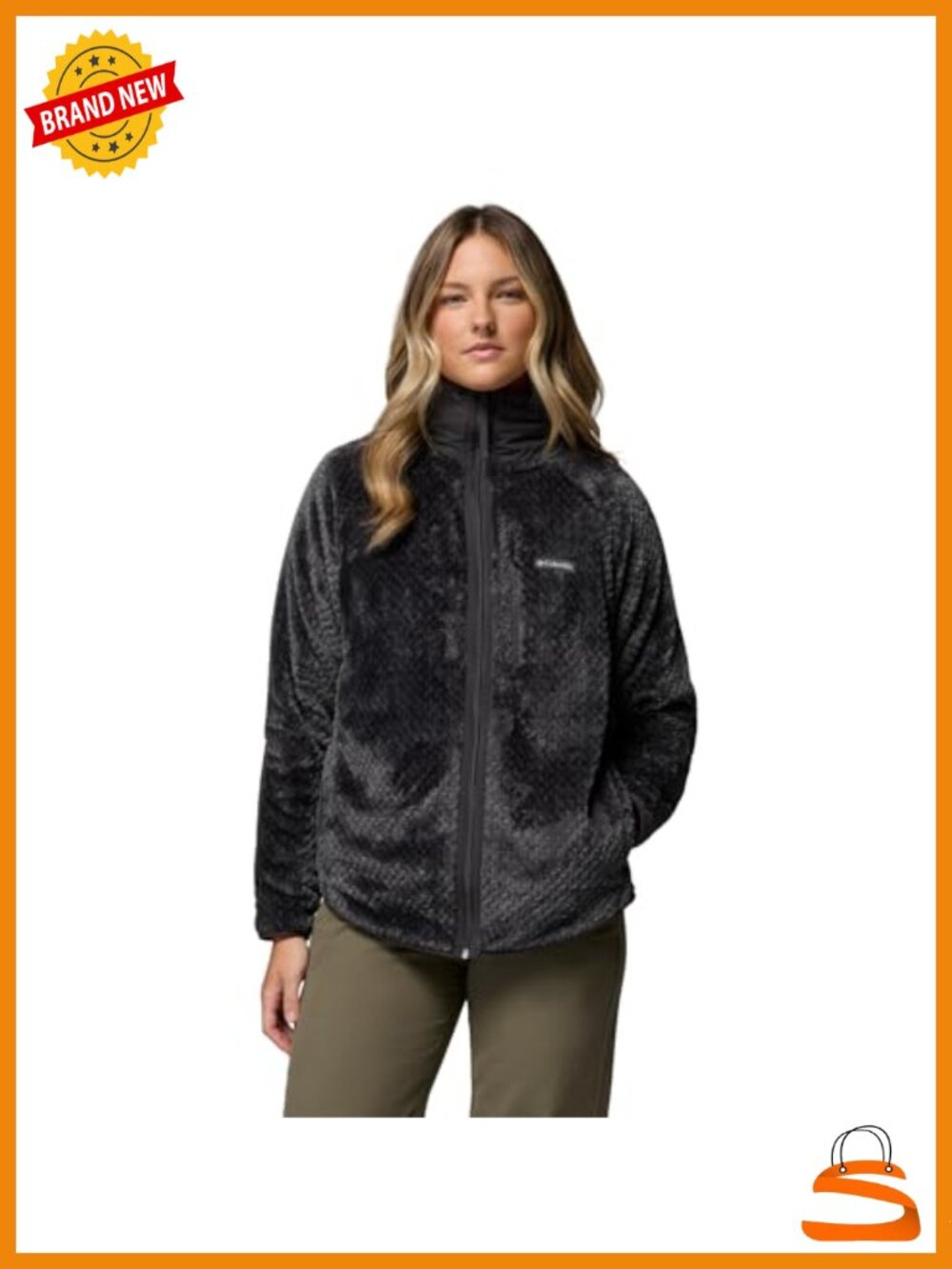 Sherpa Fleece Full Zip Jacket Woven Overlay Chest Pocket